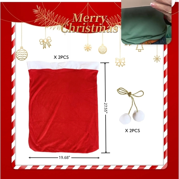 1 Jumbo Red Christmas Gift Bag with White Pom Poms - Picture 3 of 5